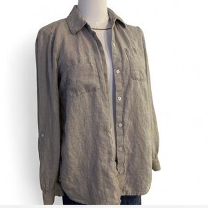 Luxury Linen |Charter Clubl Long-sleeve Button Down in Sand Stone Oversized XS